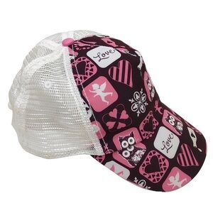 Hooters Rare Mesh Trucker Pink Brown Aol Heart Cupid Snap Back Adjustable Hat